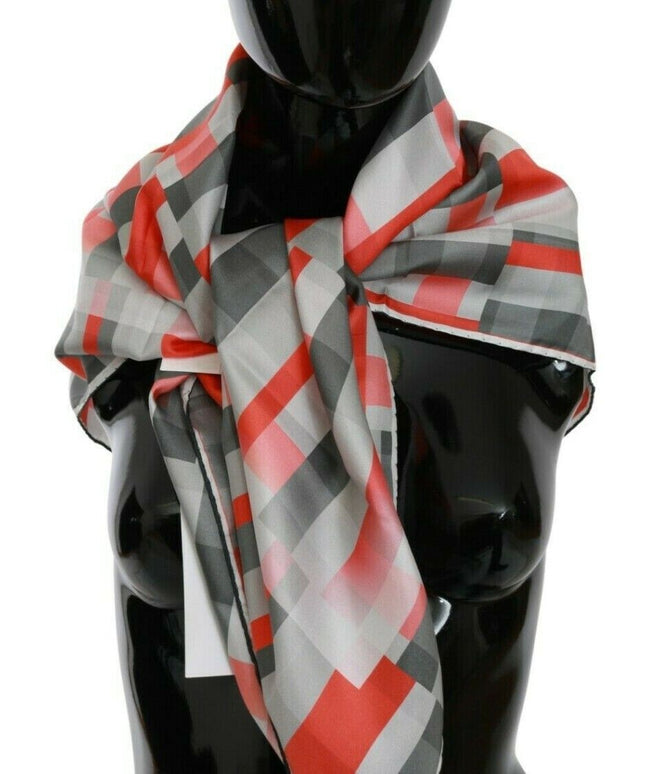 Costume National Gray Red Silk Shawl Foulard Wrap  Scarf