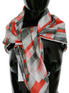 Costume National Gray Red Silk Shawl Foulard WrapScarf