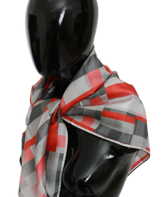 Costume National Gray Red Silk Shawl Foulard Wrap  Scarf