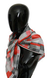 Costume National Gray Red Silk Shawl Foulard WrapScarf