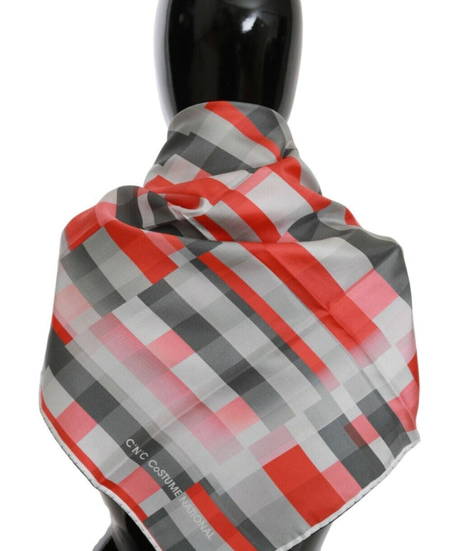 Costume National Gray Red Silk Shawl Foulard Wrap  Scarf