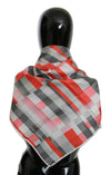 Costume National Gray Red Silk Shawl Foulard WrapScarf