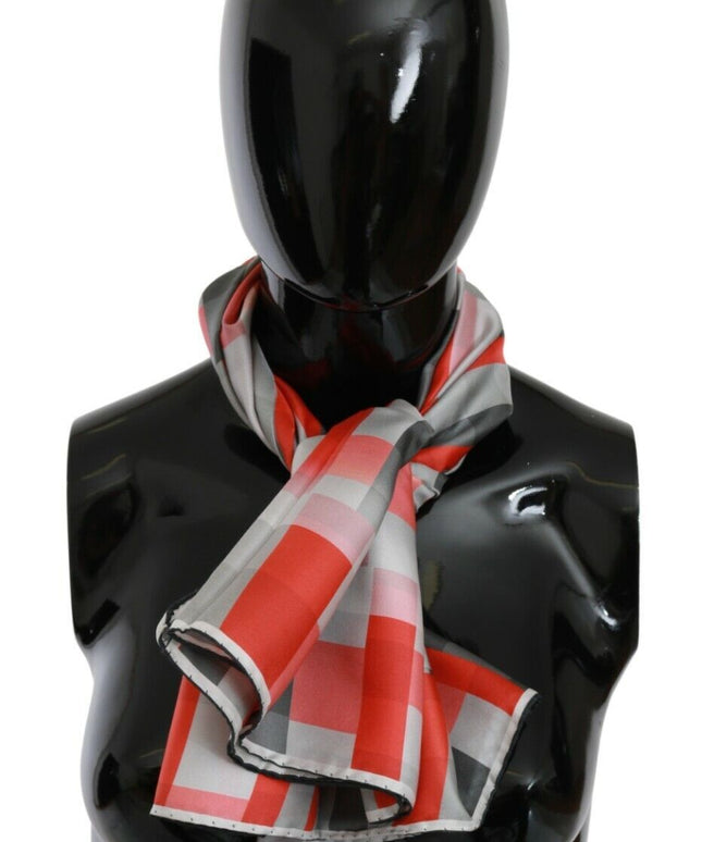 Costume National Gray Red Silk Shawl Foulard Wrap  Scarf