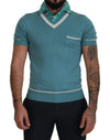 Dolce & Gabbana Blue Silk Polo Top Mens V-neckT-shirt