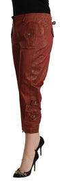Just Cavalli Brown Lurex Mid Waist Cotton Cropped Capri Pants