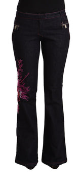 Exte Black Cotton Stretch Mid Waist Cotton Flared Denim Jeans