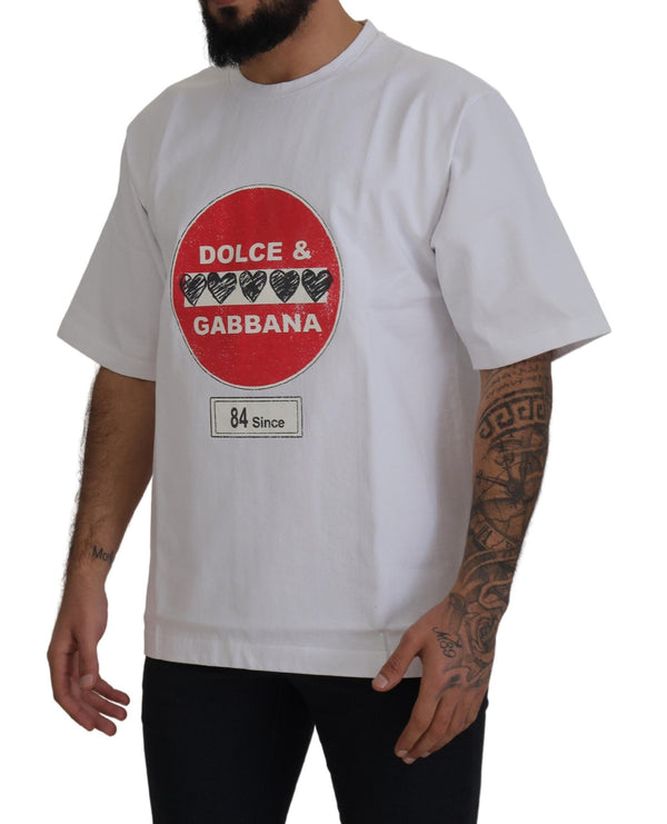 تي شيرت Dolce &amp; Gabbana White Amor Heart Cotton Crewneck