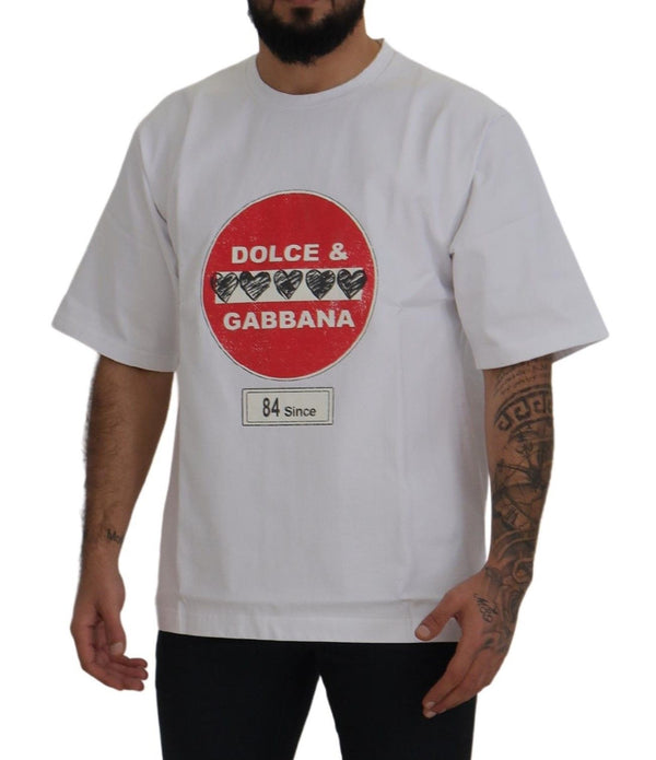 تي شيرت Dolce &amp; Gabbana White Amor Heart Cotton Crewneck