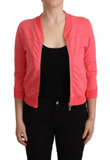 Blumarine Pink 3/4 Sleeve Zip Embellished Sweater