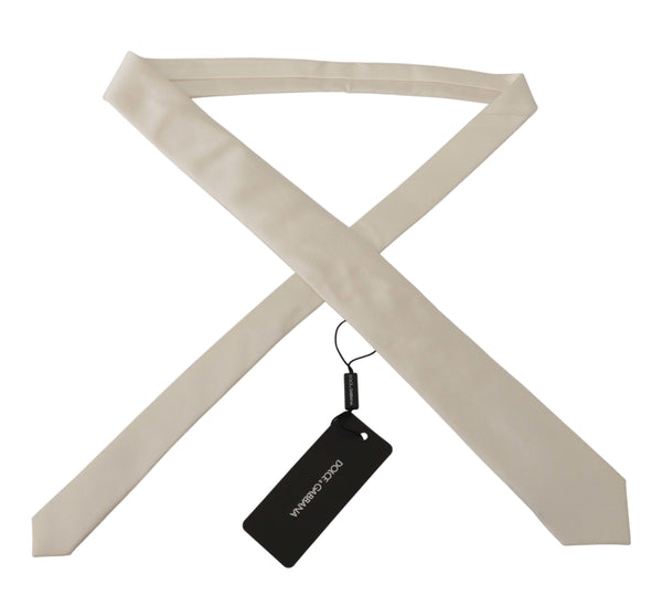 Dolce & Gabbana Off-White 100% Silk Slim AdjustableAccessory Necktie