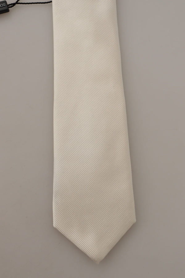 Dolce & Gabbana Off-White 100% Silk Slim AdjustableAccessory Necktie