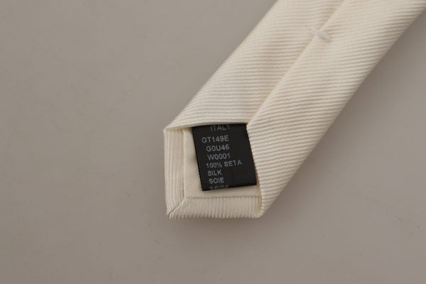 Dolce & Gabbana Off-White 100% Silk Slim AdjustableAccessory Necktie