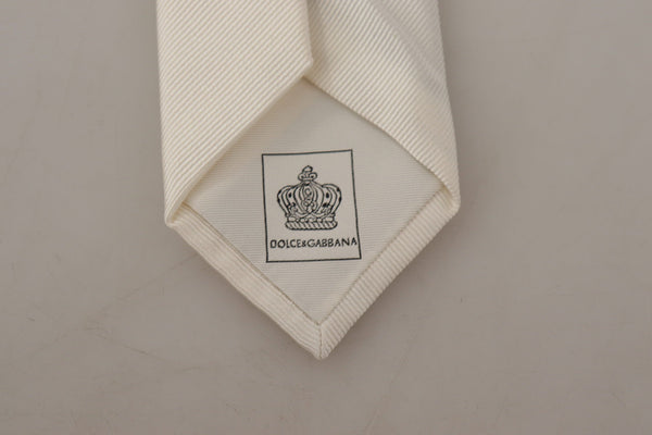 Dolce & Gabbana Off-White 100% Silk Slim AdjustableAccessory Necktie