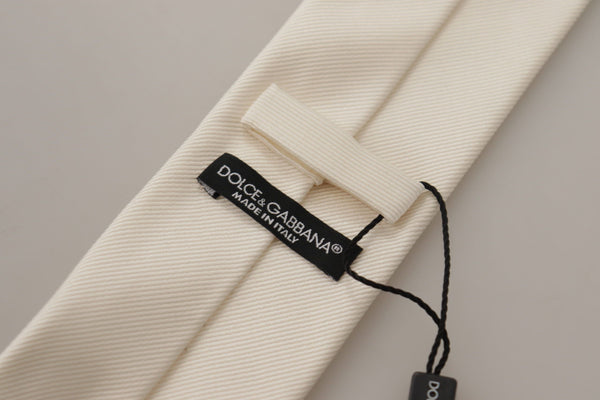 Dolce & Gabbana Off-White 100% Silk Slim AdjustableAccessory Necktie