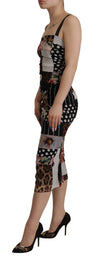 Dolce & Gabbana Multicolor Pachwork Midi Floral Silk Leopard Bodycon Dress