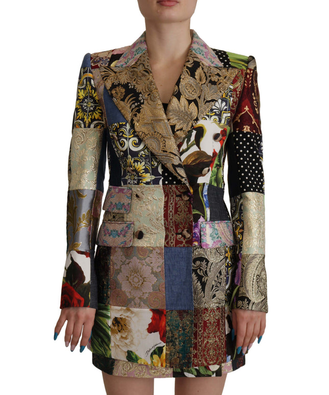 Dolce & Gabbana Multicolor Double-Breasted Patchwork Jacquard Blazer Jacket