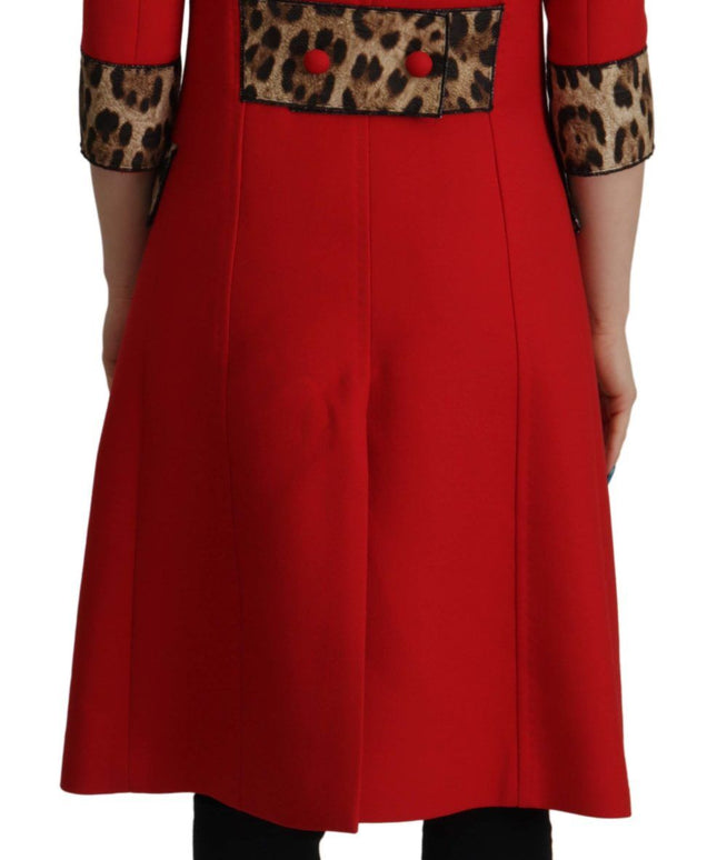 Dolce & Gabbana Red Leopard Wool Trenchcoat Jacket