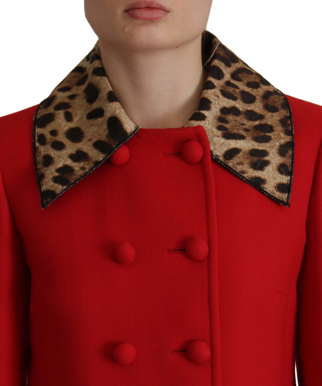 Dolce & Gabbana Red Leopard Wool Trenchcoat Jacket