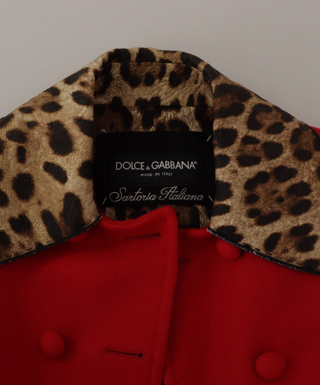 Dolce & Gabbana Red Leopard Wool Trenchcoat Jacket