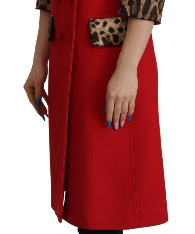 Dolce & Gabbana Red Leopard Wool Trenchcoat Jacket