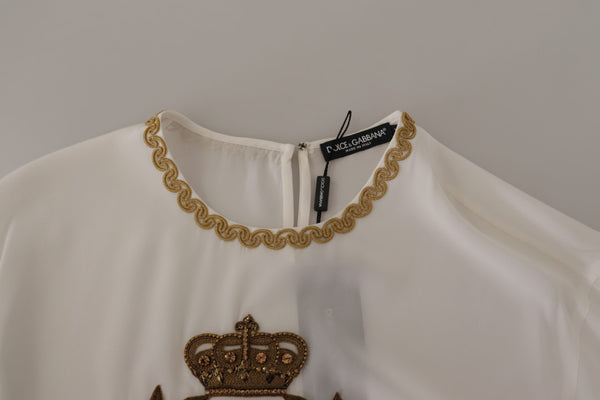 بلوزة دولتشي آند غابانا من الحرير الأبيض الذهبي DG Crown Crystal Top