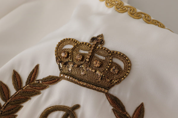 بلوزة دولتشي آند غابانا من الحرير الأبيض الذهبي DG Crown Crystal Top