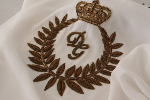 بلوزة دولتشي آند غابانا من الحرير الأبيض الذهبي DG Crown Crystal Top