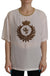 Dolce & Gabbana White Silk Gold DG Crown Crystal Blouse Top