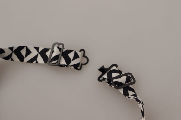 Dolce & Gabbana Black White Geometric 100% Silk Adjustable Accessory Tie