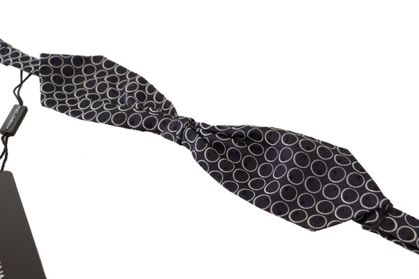 Dolce & Gabbana Black White Round 100% Silk Neck PapillonTie