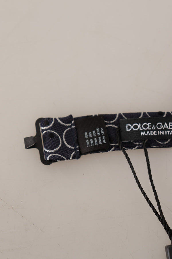 Dolce & Gabbana Black White Round 100% Silk Neck PapillonTie