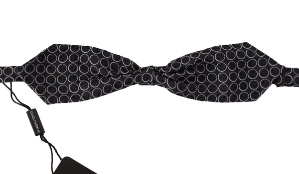 Dolce & Gabbana Black White Round 100% Silk Neck PapillonTie