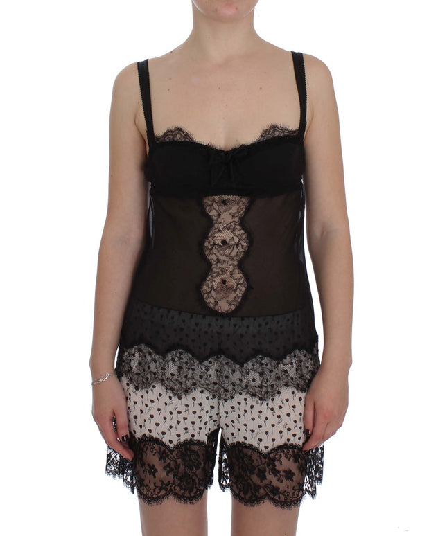 Dolce & Gabbana Black Silk Floral Lace Lingerie Top