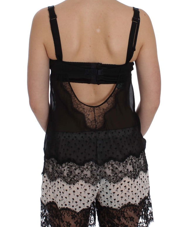 Dolce & Gabbana Black Silk Floral Lace Lingerie Top