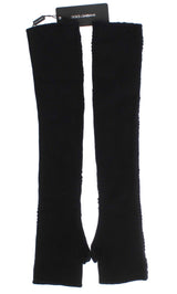 Dolce & Gabbana Black Cashmere Sequined Finger Less Gloves