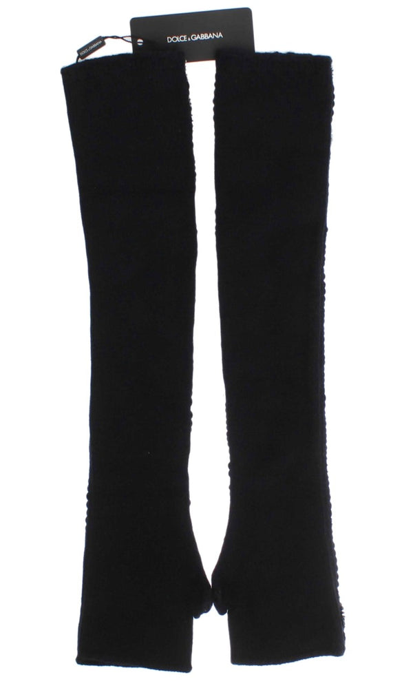 Dolce & Gabbana Black Cashmere Sequined Finger Less Gloves
