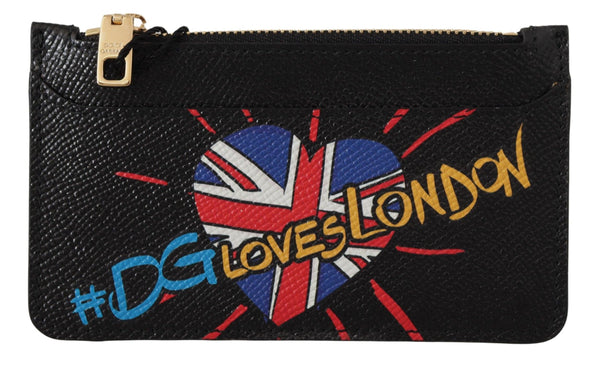 محفظة دولتشي آند غابانا النسائية من الجلد الأسود #DGLovesLondon مع حامل بطاقات وعملات معدنية