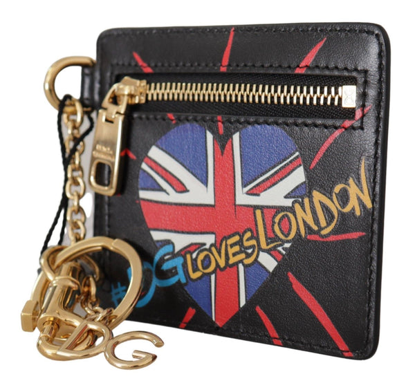 حامل بطاقات وحافظة عملات معدنية من دولتشي آند غابانا، جلد أسود، #DGLovesLondon
