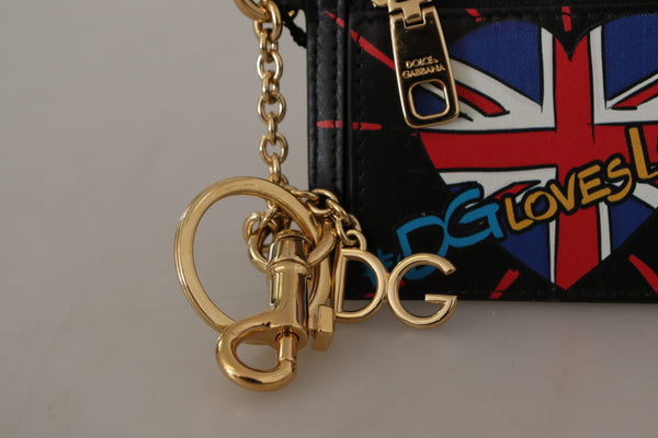 حامل بطاقات وحافظة عملات معدنية من دولتشي آند غابانا، جلد أسود، #DGLovesLondon