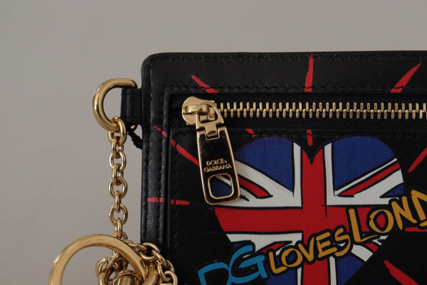 حامل بطاقات وحافظة عملات معدنية من دولتشي آند غابانا، جلد أسود، #DGLovesLondon