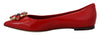 Dolce & Gabbana Red Leather Crystals Loafers Flats Shoes