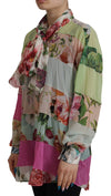 Dolce & Gabbana MulticolorFloral Patchwork Design Ascot Collar Top Blouse