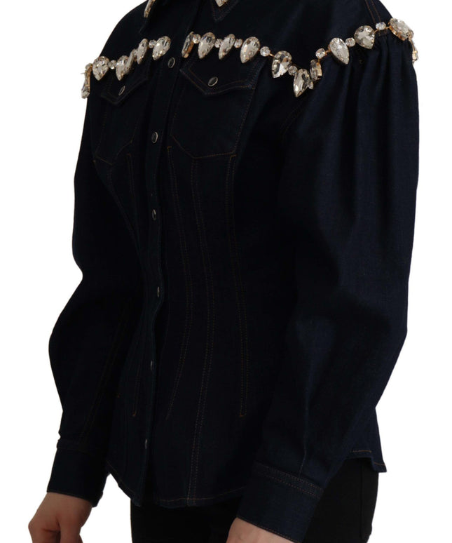 Dolce & Gabbana Blue Denim Crystal Embellish Cotton Jacket