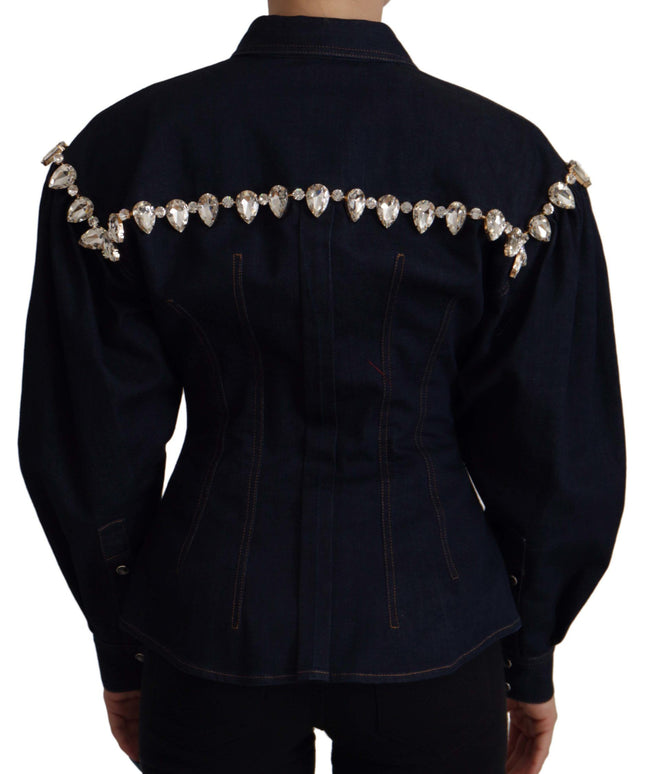 Dolce & Gabbana Blue Denim Crystal Embellish Cotton Jacket