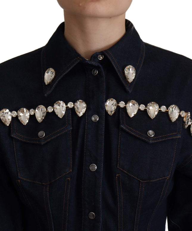 Dolce & Gabbana Blue Denim Crystal Embellish Cotton Jacket