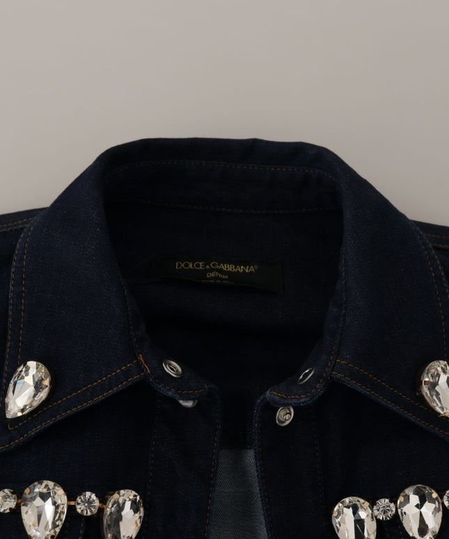 Dolce & Gabbana Blue Denim Crystal Embellish Cotton Jacket