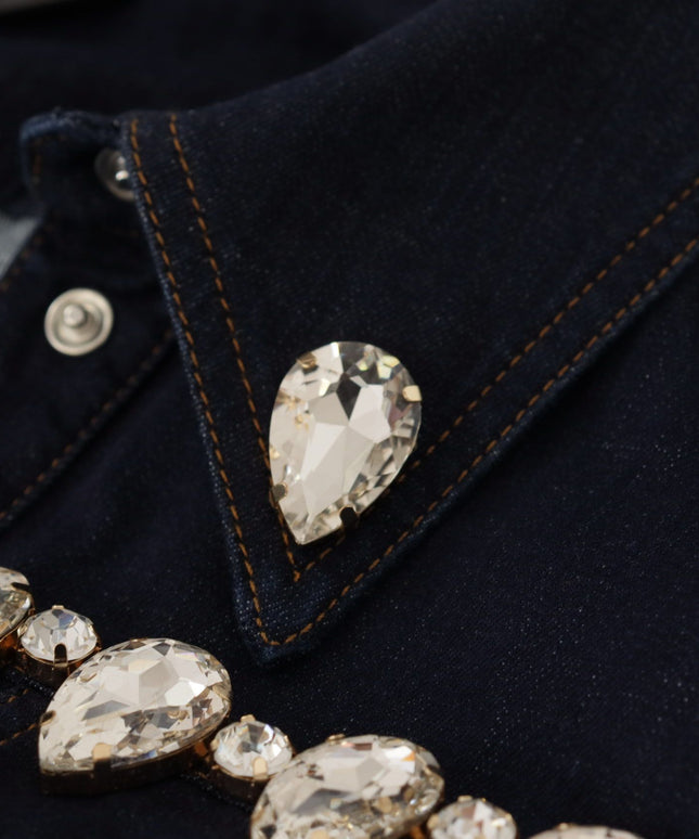 Dolce & Gabbana Blue Denim Crystal Embellish Cotton Jacket