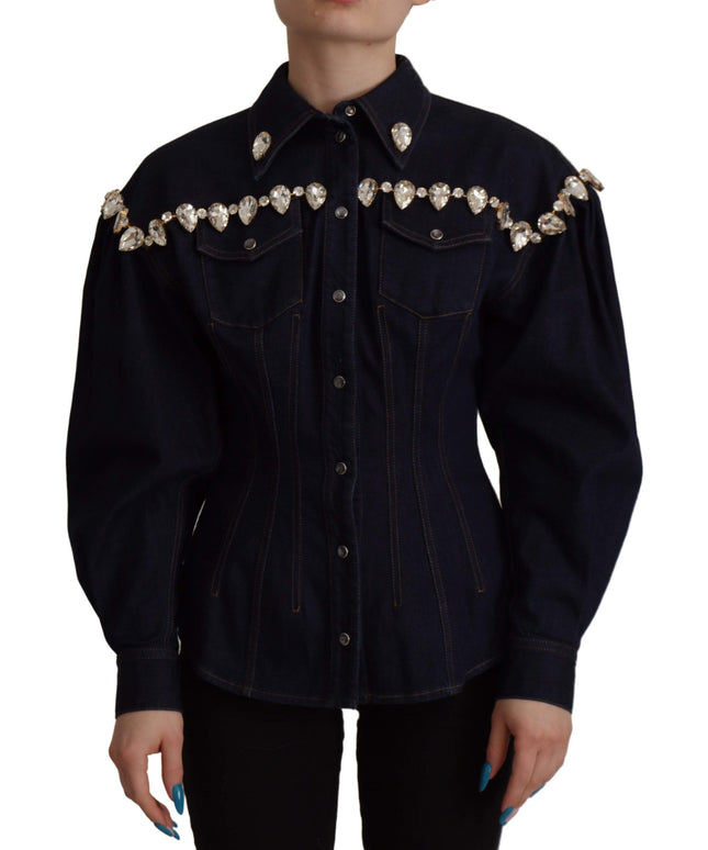Dolce & Gabbana Blue Denim Crystal Embellish Cotton Jacket