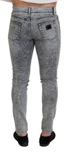 بنطلون جينز دولتشي آند غابانا رمادي بقصّة Slim Fit Wash Stretch Cotton Denim