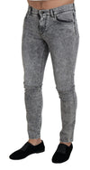 بنطلون جينز دولتشي آند غابانا رمادي بقصّة Slim Fit Wash Stretch Cotton Denim
